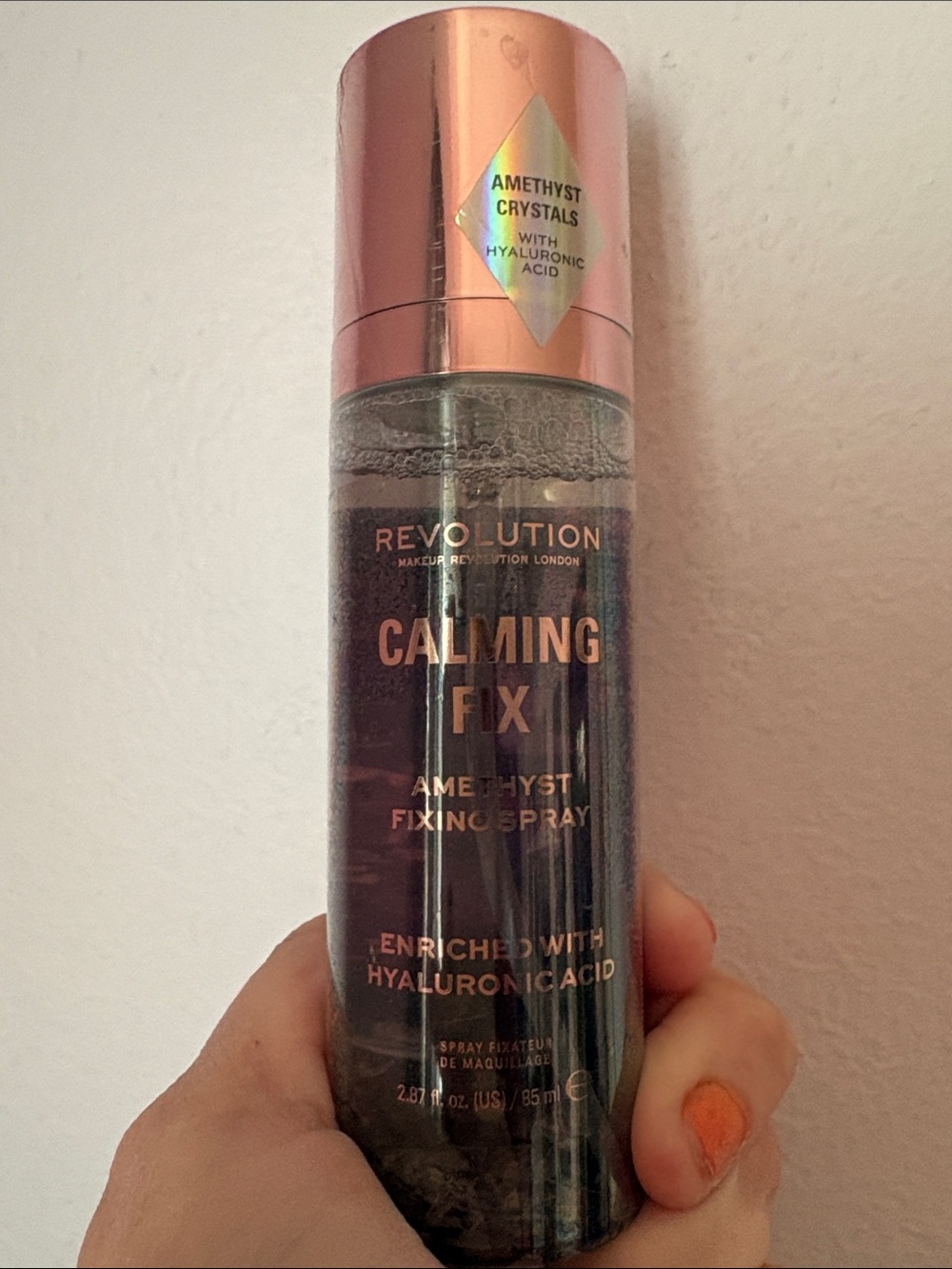 Revolution Calming Fix Amethyst Fixing Spray - Rose Gold Cap, Purple Bottle